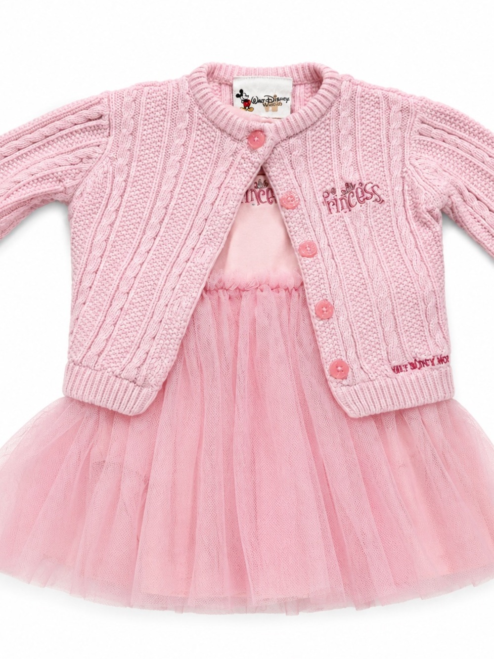 Late 90s / Y2K Vintage Walt Disney World Princess Pink Dress & Cardigan Set - 6M
